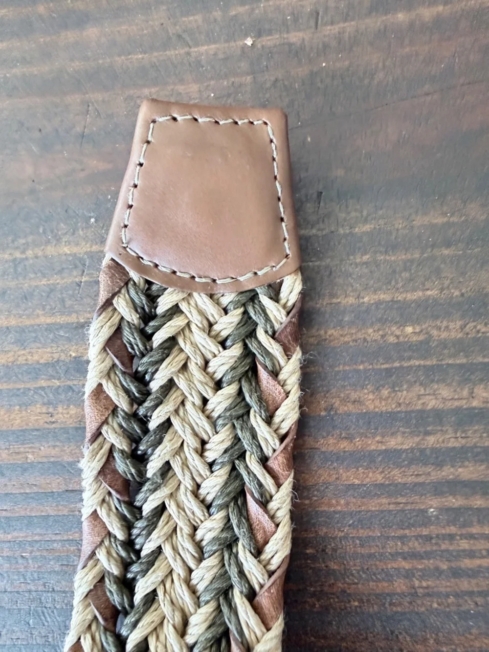 Torino Leather Co Chevron Weave Belt Olive Tan Brown Size 46 Made in USA